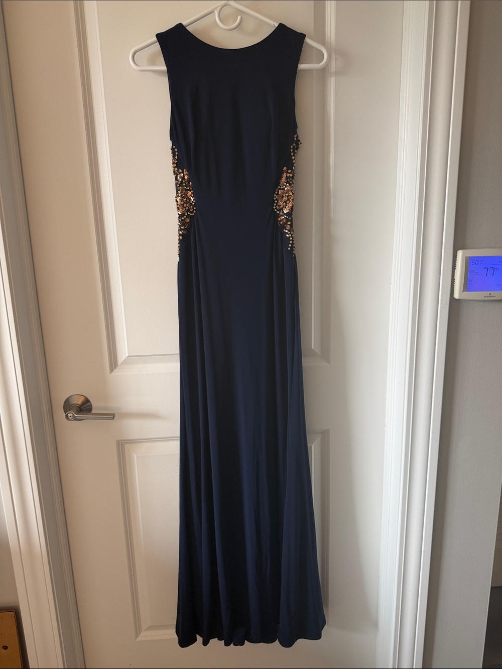 Camille La Vie Navy Maxi Dress with Gold Sequin Side Detail